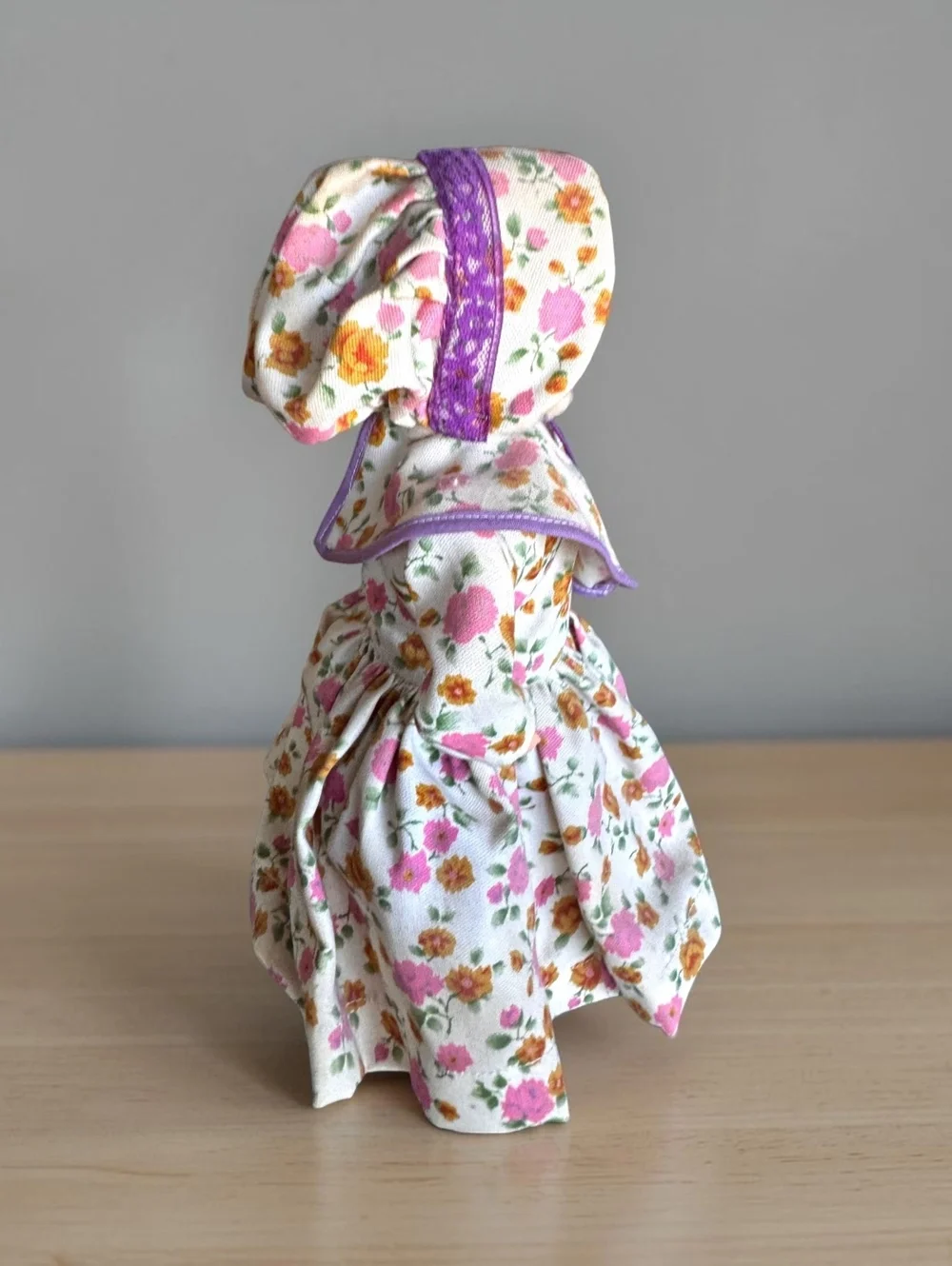Vintage 1950s Grandma Doll with Floral Dress and Wire Glasses, Mid-Century